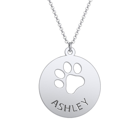 Loving Paws Engraved Name Necklace - Sterling Silver - Modern