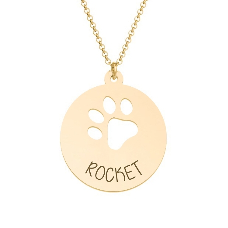 Loving Paws Engraved Name Necklace - 10K Yellow Gold - Schoolyard