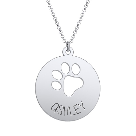 Loving Paws Engraved Name Necklace - Sterling Silver - Schoolyard