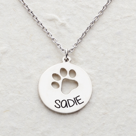 Loving Paws Engraved Name Necklace