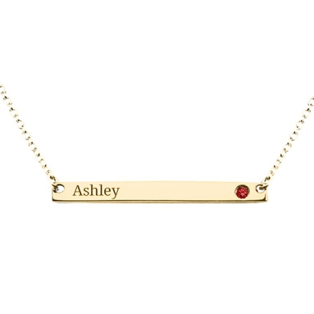 Sophisticated Name Bar Necklace w/Stone - Narrow -  10K Yellow Gold