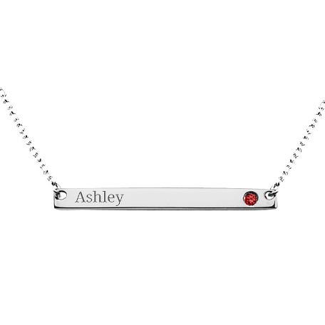 Sophisticated Name Bar Necklace w/Stone - Narrow -  Sterling Silver