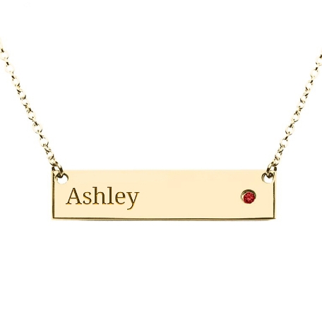 Sophisticated Name Bar Necklace w/Stone - Wide -  10K Yellow Gold