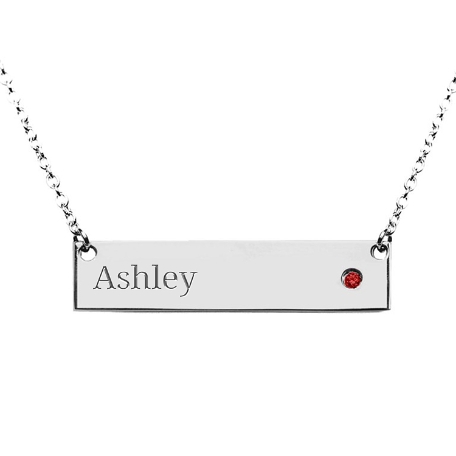 Sophisticated Name Bar Necklace w/Stone - Wide -  Sterling Silver