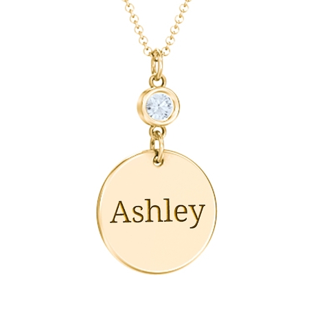 Token Name Birthstone Necklace - 10K Yellow Gold - Classic