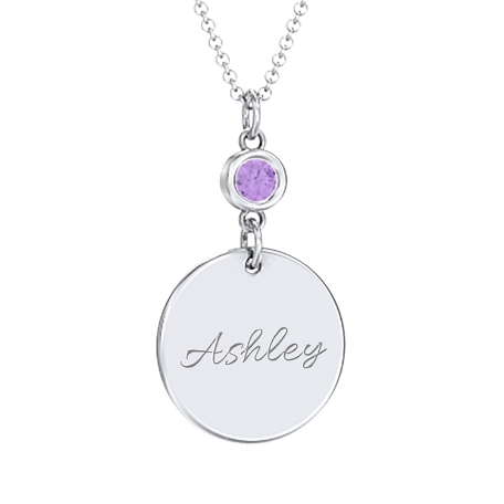 Token Name Birthstone Necklace - Sterling Silver - Cursive