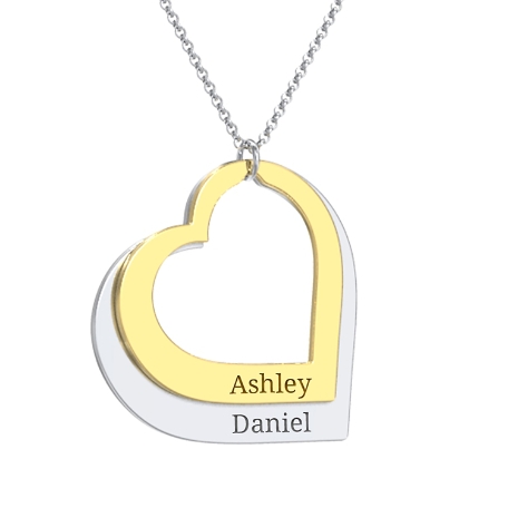 Two Hearts As One Name Necklace - 10K Two-Tone Gold - Classic