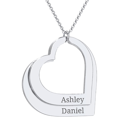 Two Hearts As One Name Necklace - Sterling Silver - Classic