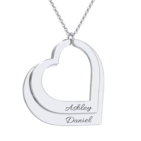 Two Hearts As One Name Necklace - Sterling Silver - Cursive