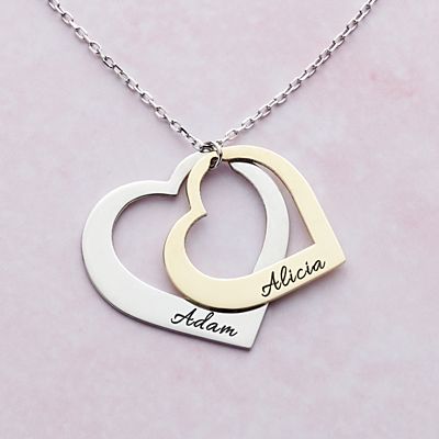 Two Hearts As One Name Necklace