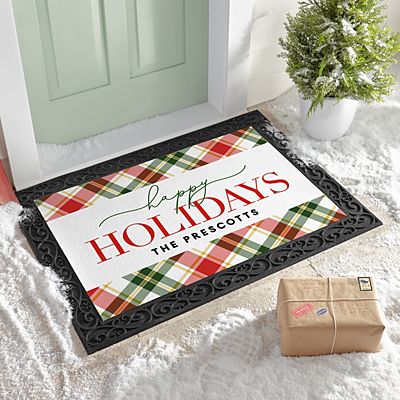 Happy Holidays Plaid Doormat