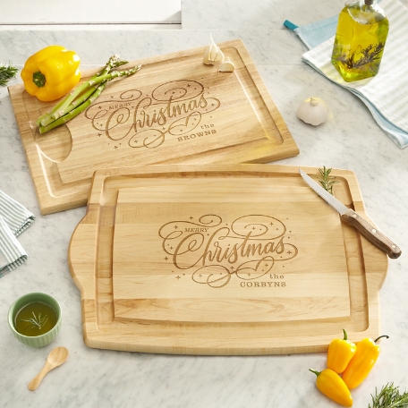 Merry Christmas Swirl Maple Wood Cutting Board