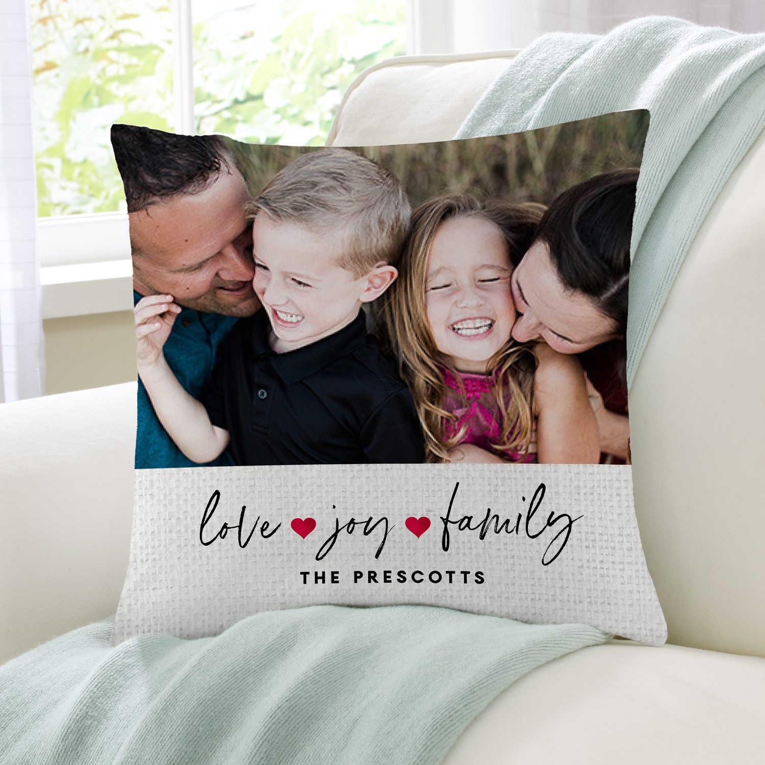 Love Joy Family Photo Throw Pillow