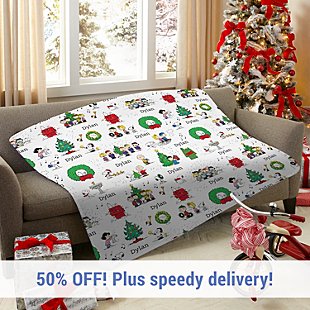 PEANUTS® Christmas Mixed Print Plush Blanket