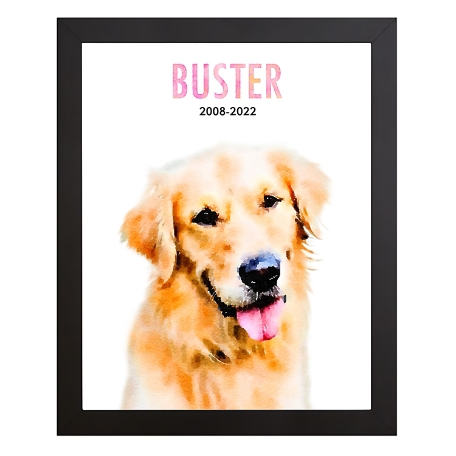 Watercolor Pet Portrait-Pink-Framed-Name & Date-18x24