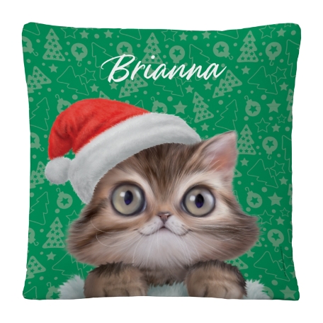 Animal Club International™  Santa Hat Baby Animals Throw Pillow - Gray Tabby Kitten