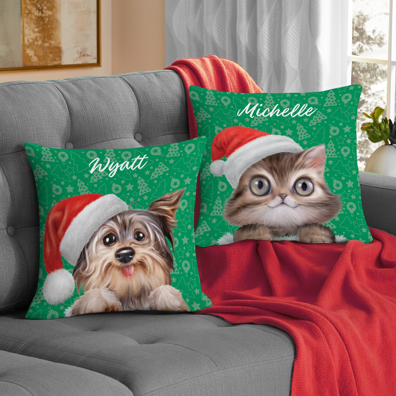 Animal Club International™ Santa Hat Baby Animals Throw Pillow