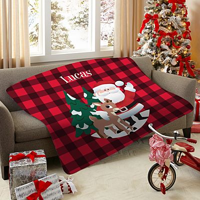 Rudolph® & Santa Holiday Plaid Blanket