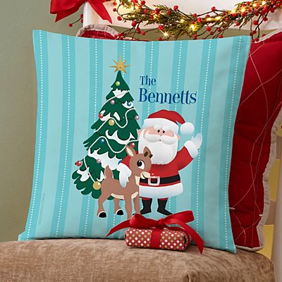 Rudolph® & Santa Holiday Throw Pillow