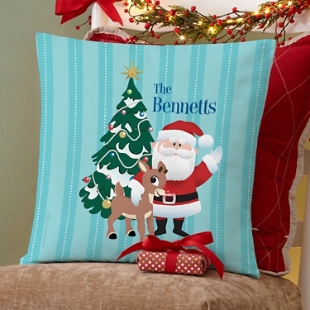 Rudolph® & Santa Holiday Throw Pillow