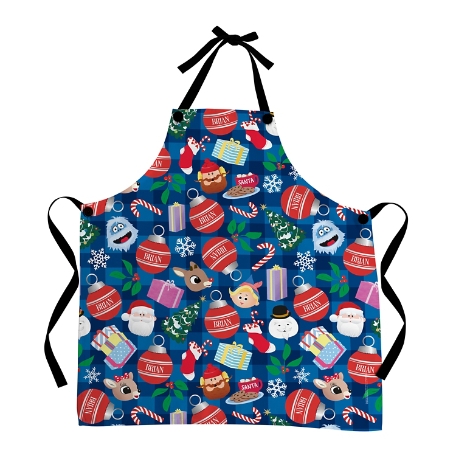 Rudolph® Presents & Things All Over Print Holiday Apron-Blue