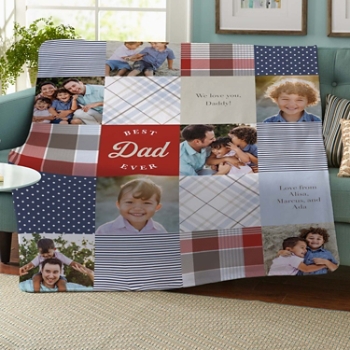 Patchwork Best Dad Memories Photo Plush Blanket