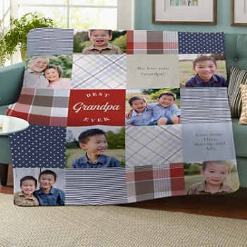 Patchwork Best Grandpa Memories Photo Blanket