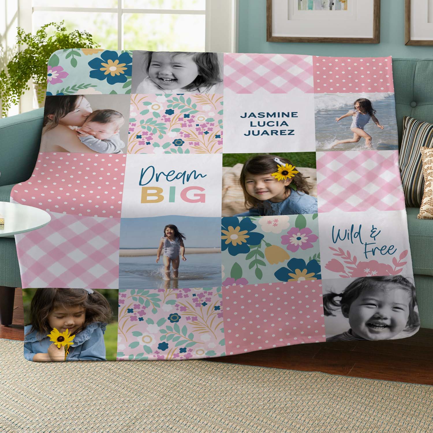 Patchwork Floral Memories Photo Plush Blanket