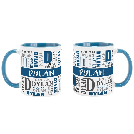 Name Game Mug - Navy- 11oz Light Blue Handle