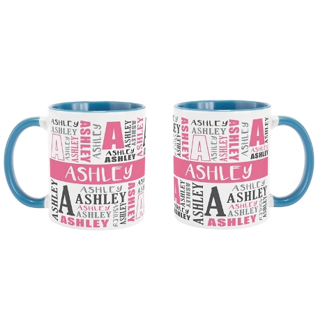 Name Game Mug - Pink- 11oz Light Blue Handle