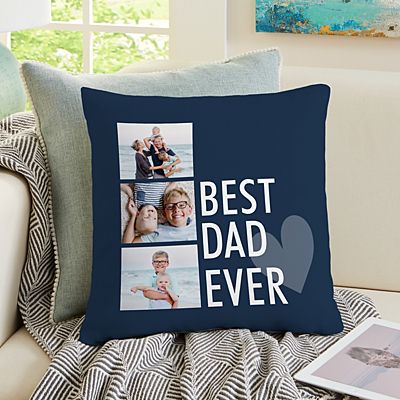 Three Photo Best Dad Grandpa Throw Pillow