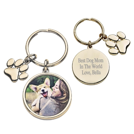 Loving Paws Photo Charm Keychain w/Engraving - Gold