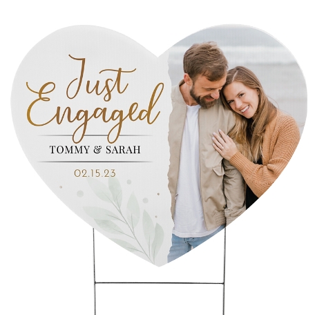 Just Engaged Photo Heart Yard Sign - Large