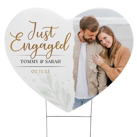 Just Engaged Photo Heart Yard Sign - Small