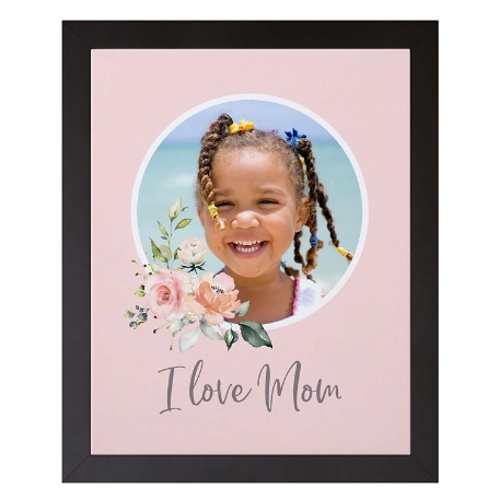 I Love Mom Floral Photo Canvas - 11X14 - Framed