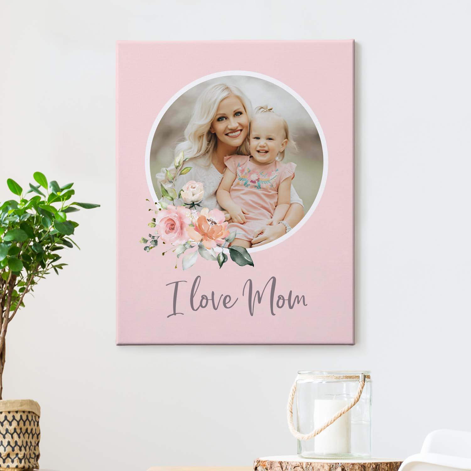 I Love Mom Floral Photo Canvas