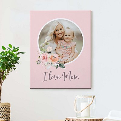 I Love Mom Floral Photo Canvas