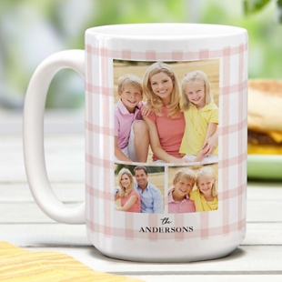 Pink Gingham Photo Collage Mug