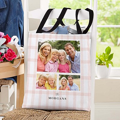 Pink Gingham Photo Collage Tote Bag