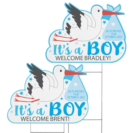 Stork Baby Yard Sign - Blue Twins - Large