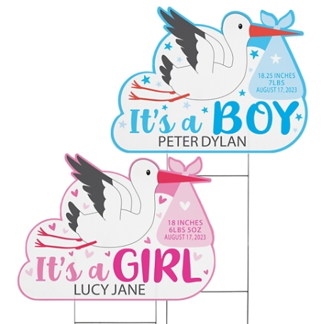 Stork Baby Yard Sign - Blue & Pink Twins - Small