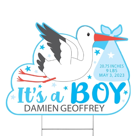 Stork Baby Yard Sign - Blue - Small