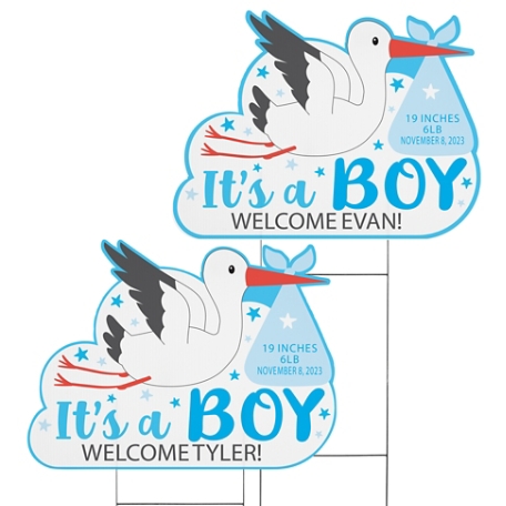 Stork Baby Yard Sign - Blue Twins - Small
