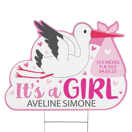 Stork Baby Yard Sign - Pink - Large