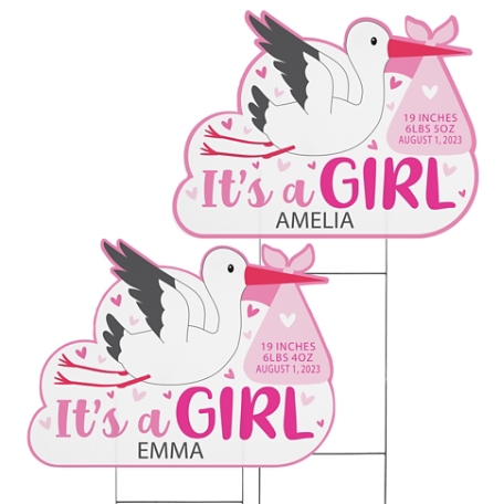 Stork Baby Yard Sign - Pink Twins - Large