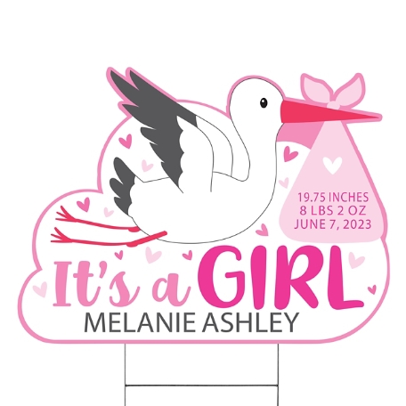 Stork Baby Yard Sign - Pink - Small