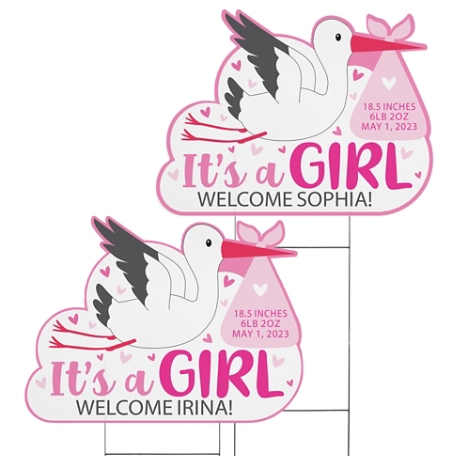 Stork Baby Yard Sign - Pink Twins - Small