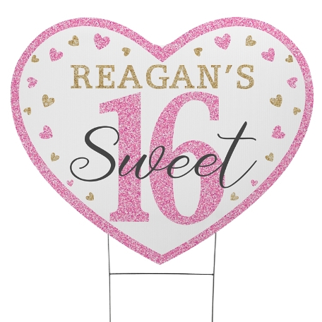 Sweet 16 Heart Yard Sign - Pink - Large