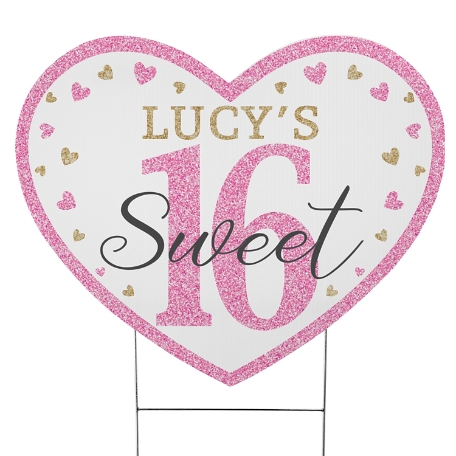 Sweet 16 Heart Yard Sign - Pink - Small