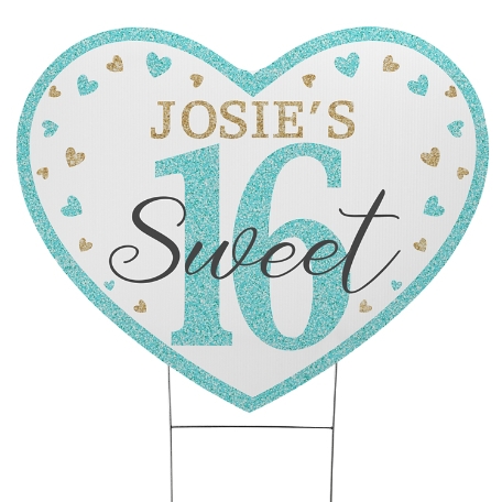 Sweet 16 Heart Yard Sign - Teal - Large